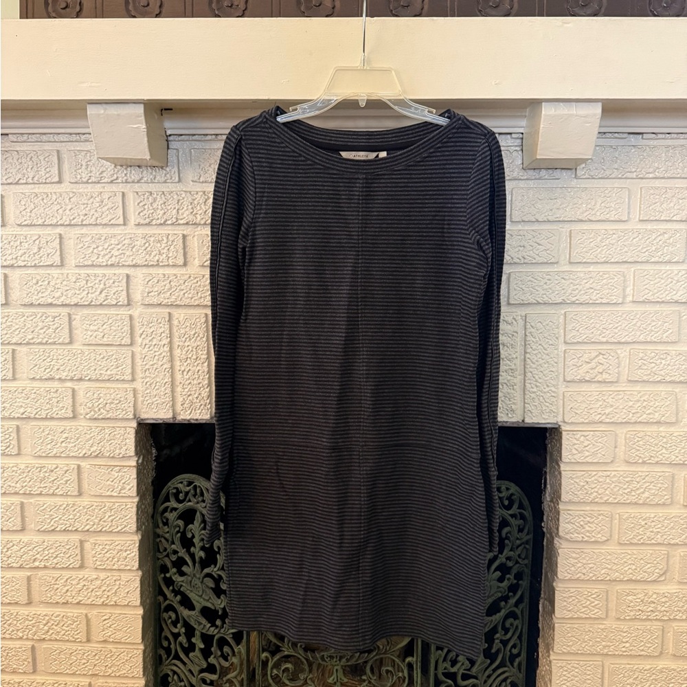 Athleta Black and Gray Striped Long Sleeve Dress